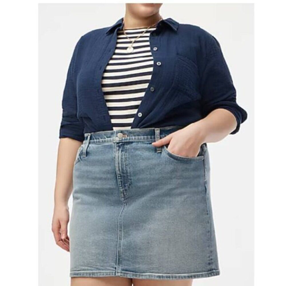 J Crew Women's Plus Size Denim Mini‎ Skirt Cotton Beach Washed Blue